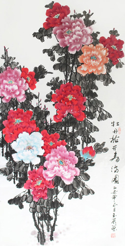 牡丹花开春满园136×68cm